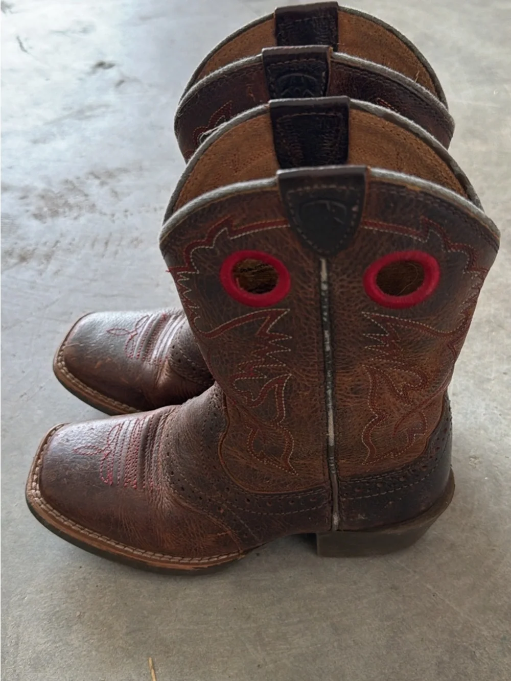 Brown Leather Kids Western Boots with Red Stitching